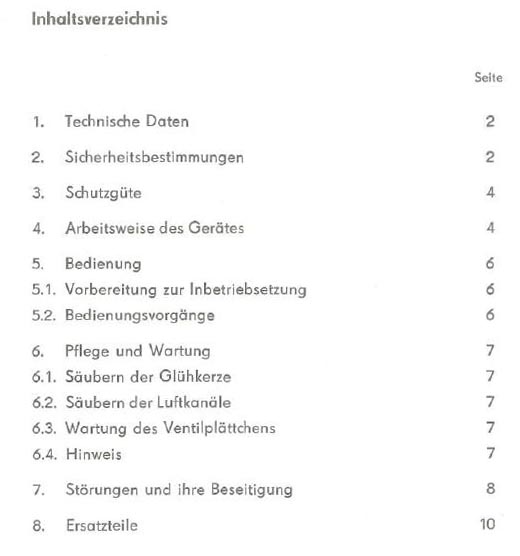 Bedienungsanleitung Sirokko 231 Inhaltsverzeichnis