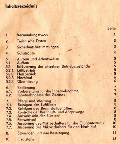 Bedienungsanleitung Sirokko 241-265 Inhaltsverzeichnis